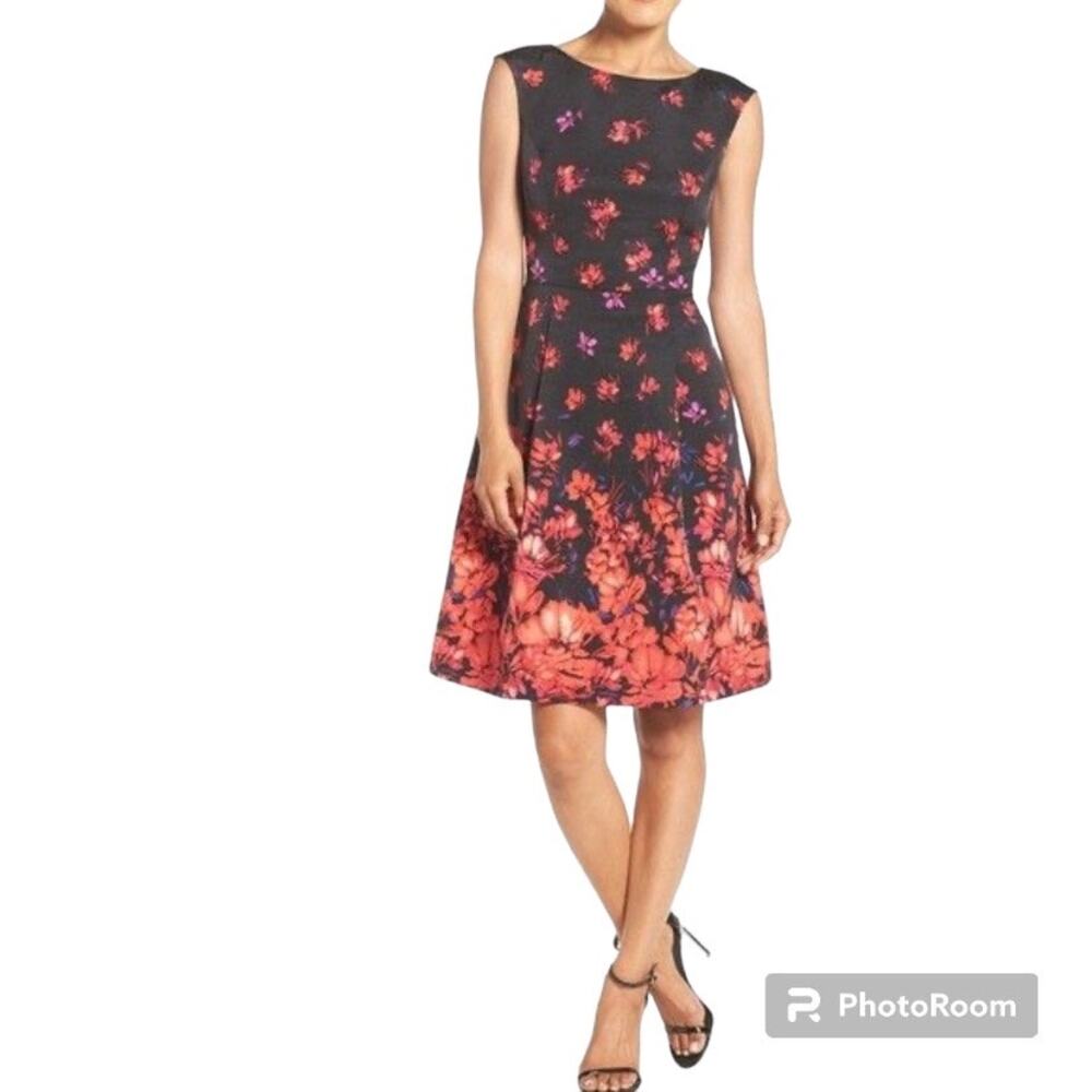 Adrianna Papell Women's Black Based Floral Sleeveless Fit & Flare Dress Size 8